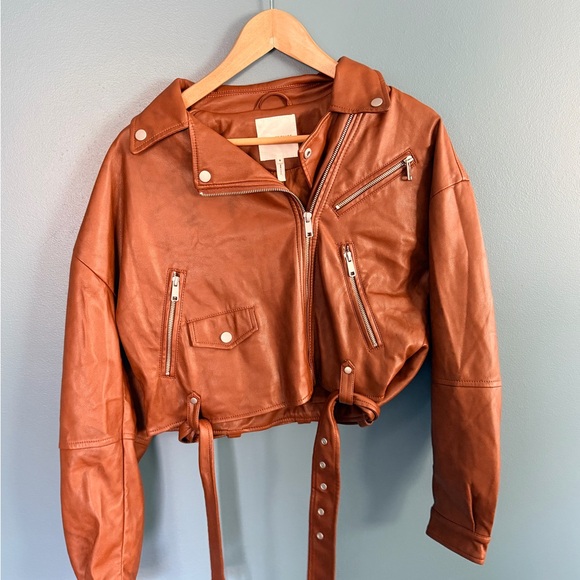 Avec Les Filles Brown Leather Cropped Jacket SEE NOTES - Picture 5 of 13